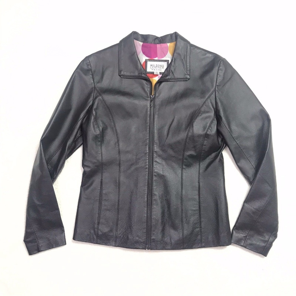 Women's Maxima Wilson Leather Jacket Biker Black M